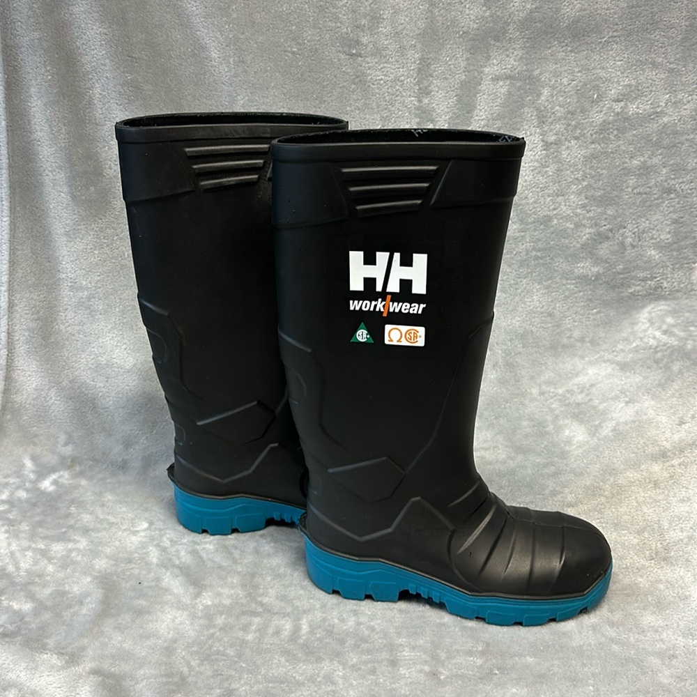 Helly Hansen Black Workwear Rain Boots with Blue Soles